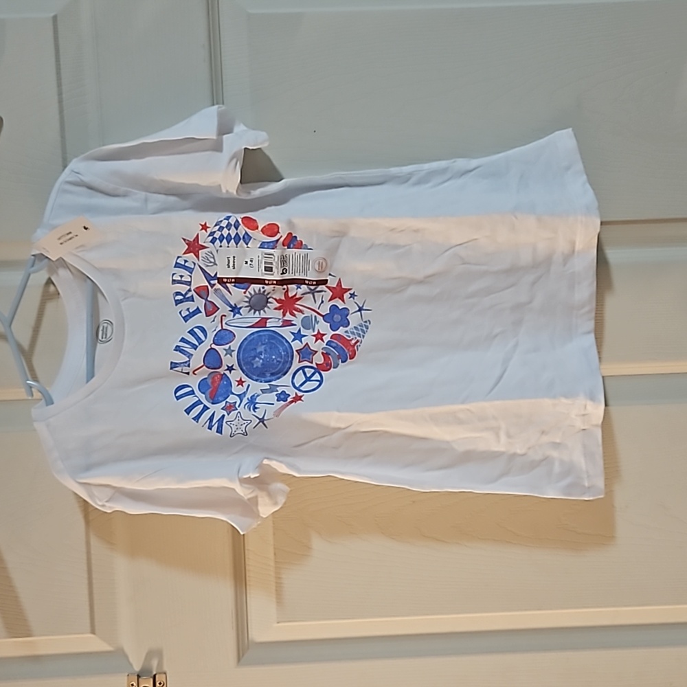 WONDER NATION GIRLS WILD AND FREE GRAPHIC TEE: WHITE:NEW WITH TAGS: SIZE M (7/8)